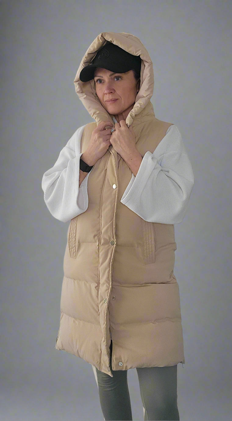 Full length Puffer Gilet with hood