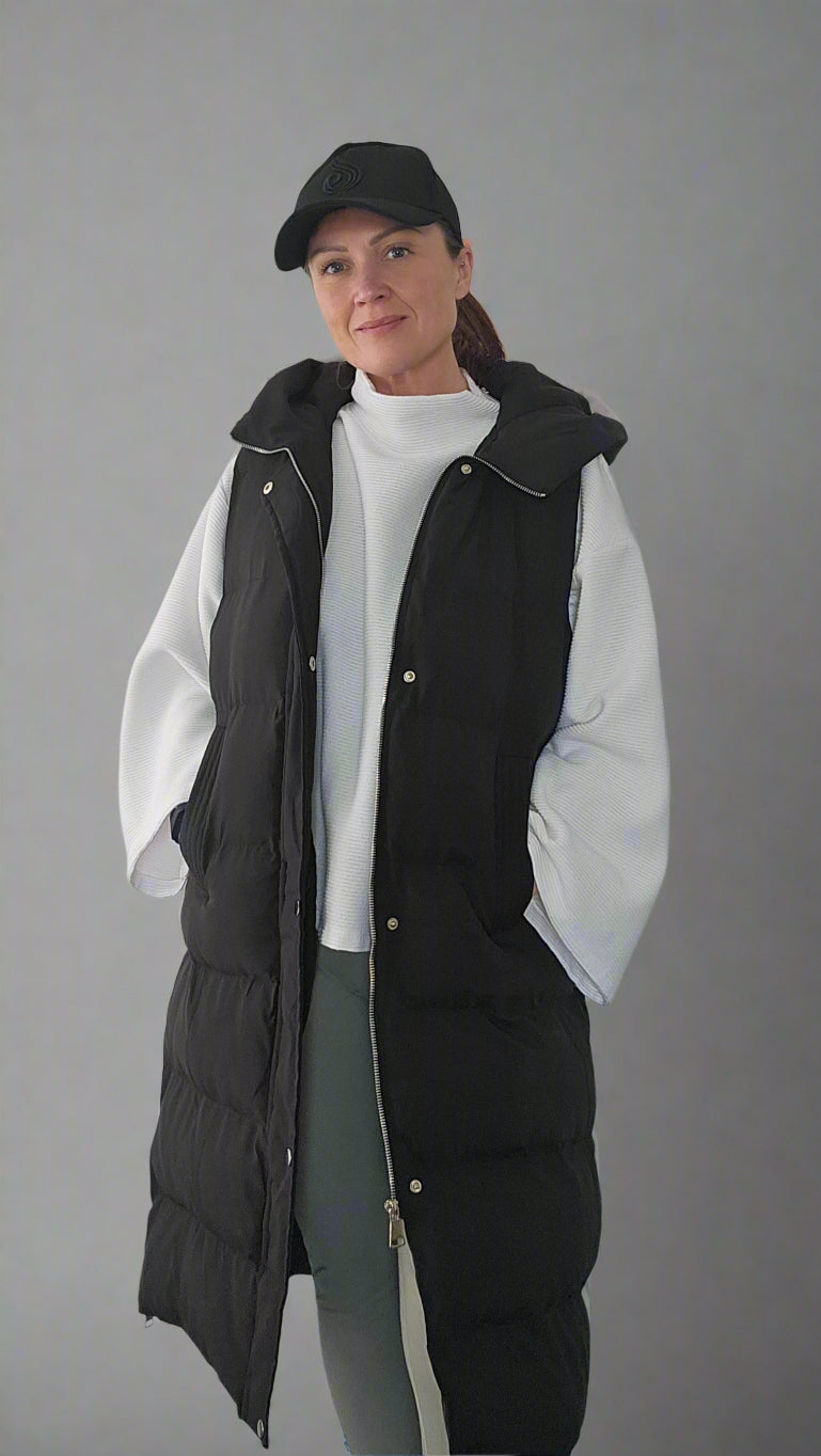 Full length Puffer Gilet with hood