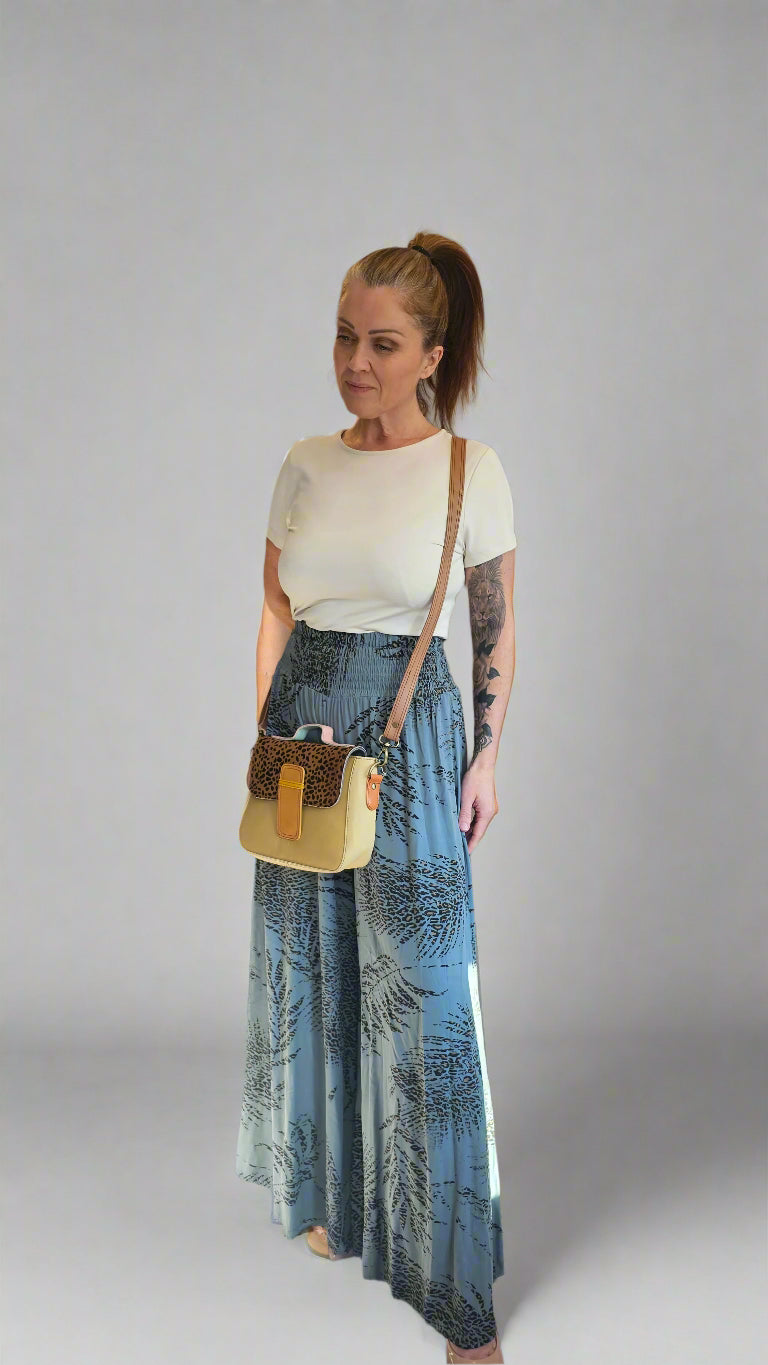 Leaf Print Wide leg Trousers