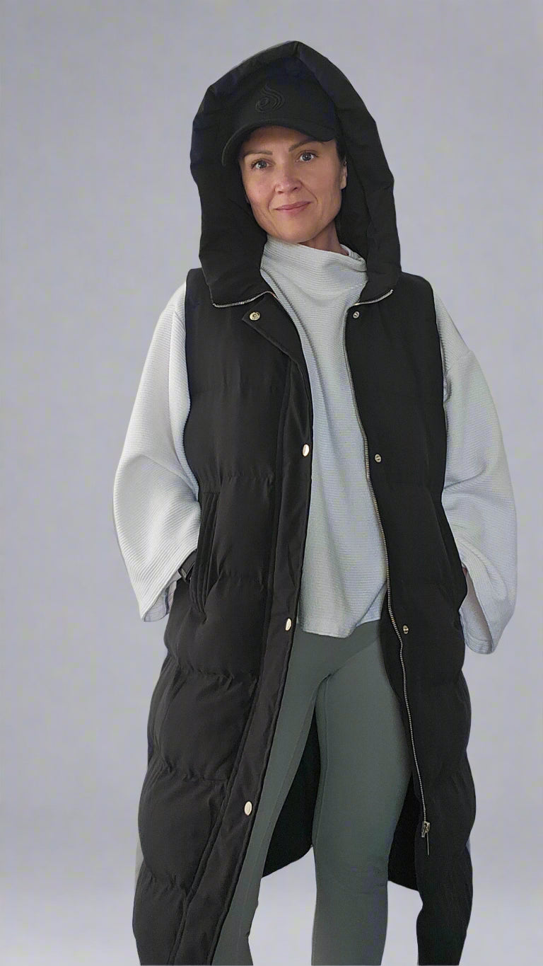 Full length Puffer Gilet with hood