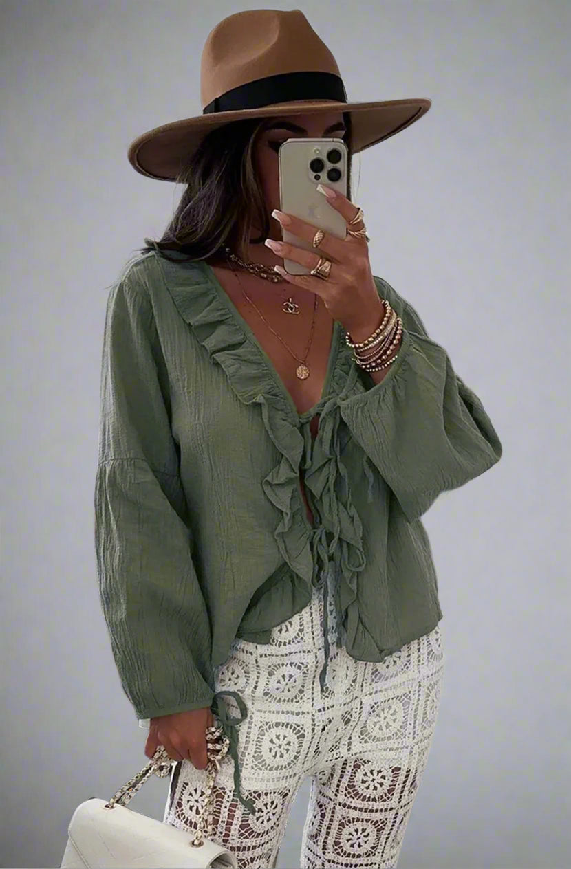 Frill Front Tie-up Blouse