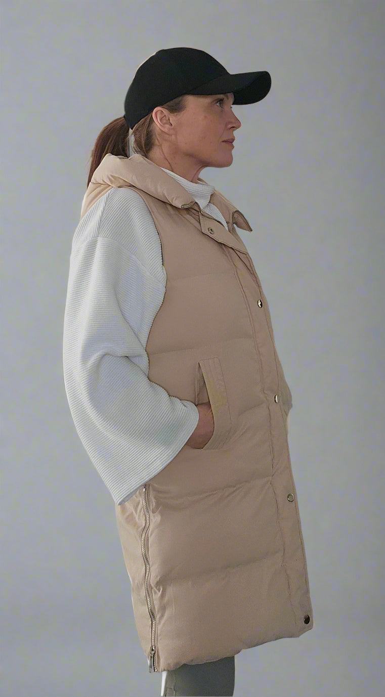 Full length Puffer Gilet with hood