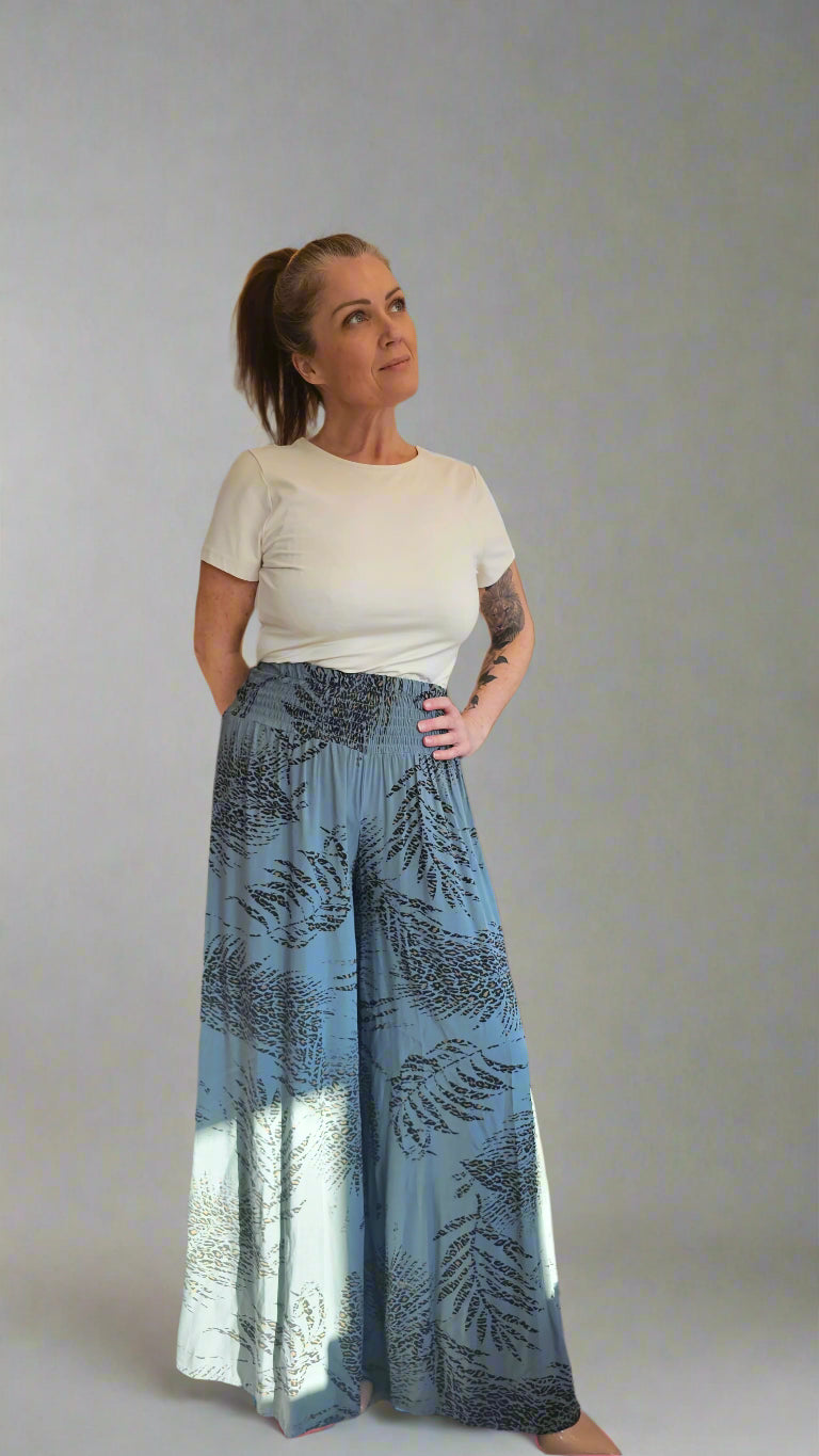 Leaf Print Wide leg Trousers