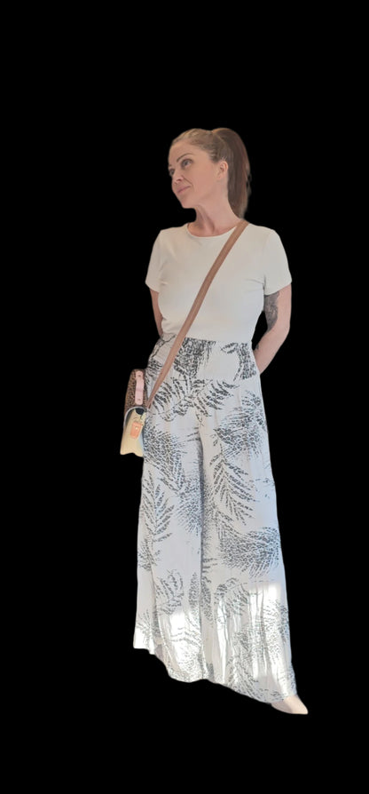 Leaf Print Wide leg Trousers