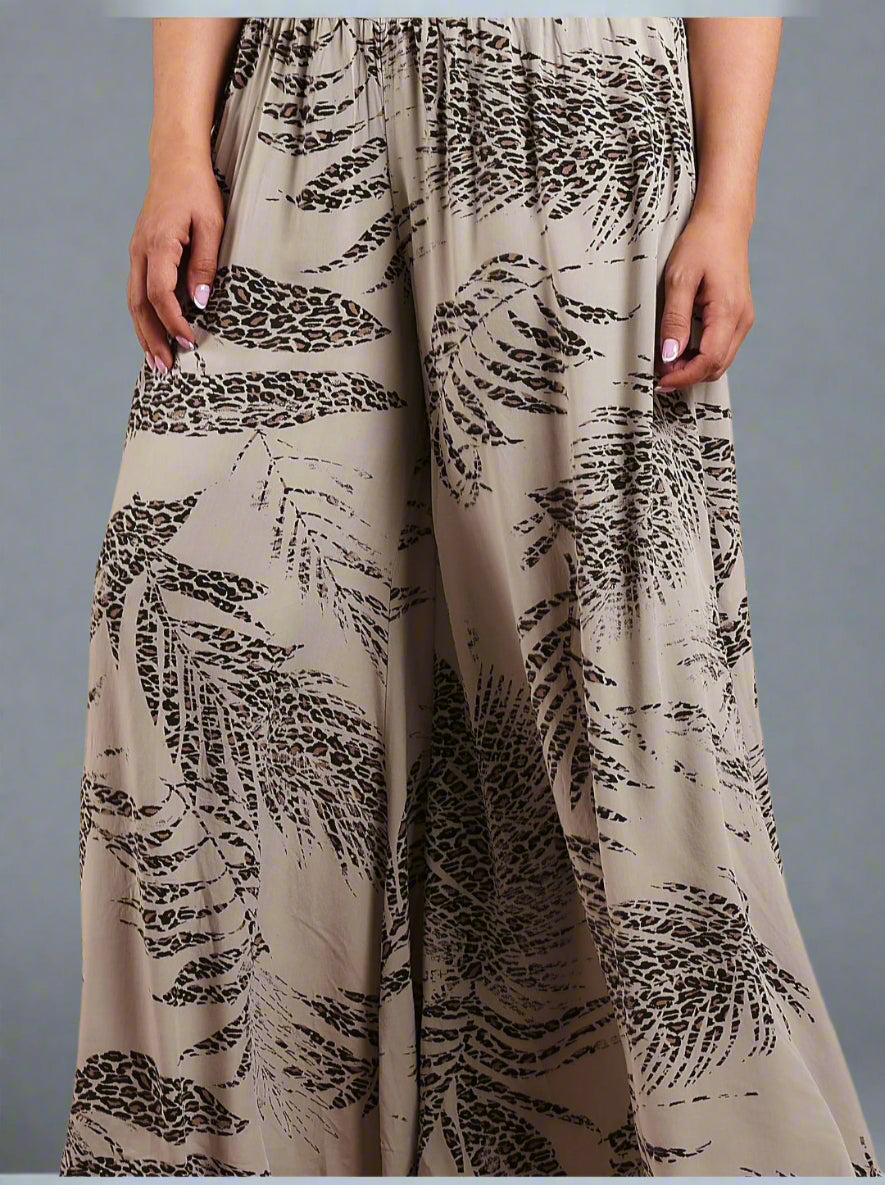 Leaf Print Wide leg Trousers