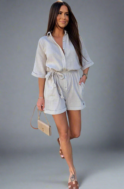 Belted Cotton Gauze Playsuit
