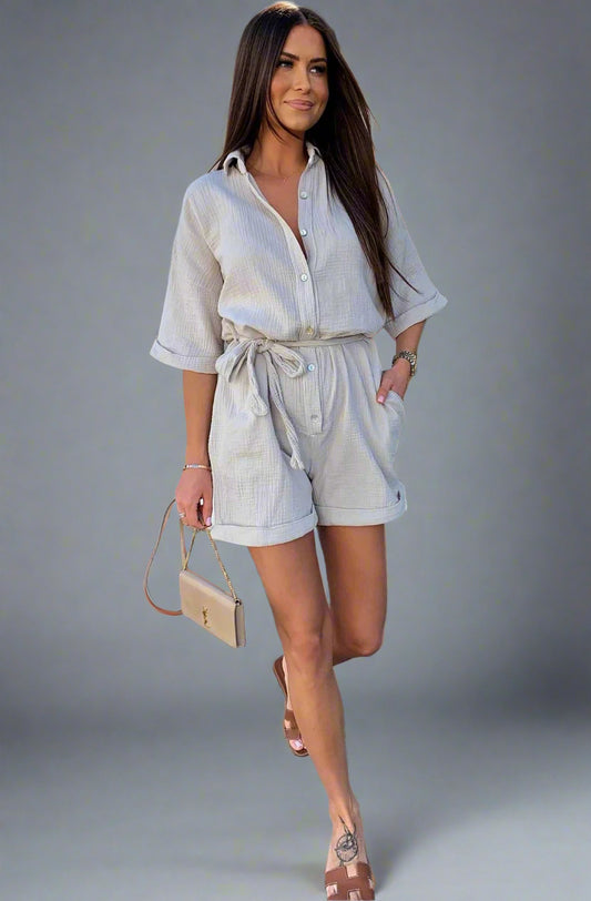 Belted Cotton Gauze Playsuit